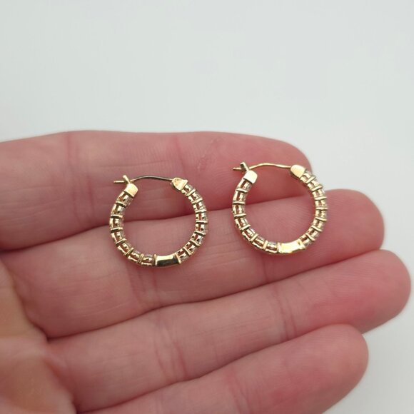 Rose Gold Over Sterling Silver Cubic Zirconia Hoop Earrings A419 - Picture 3 of 6